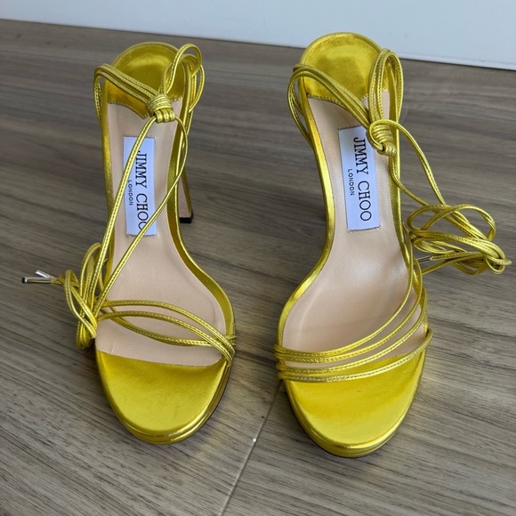 NWOT Jimmy Choo Antia Ankle Wrap Sandal Acid Yellow Size 38 - Picture 5 of 10